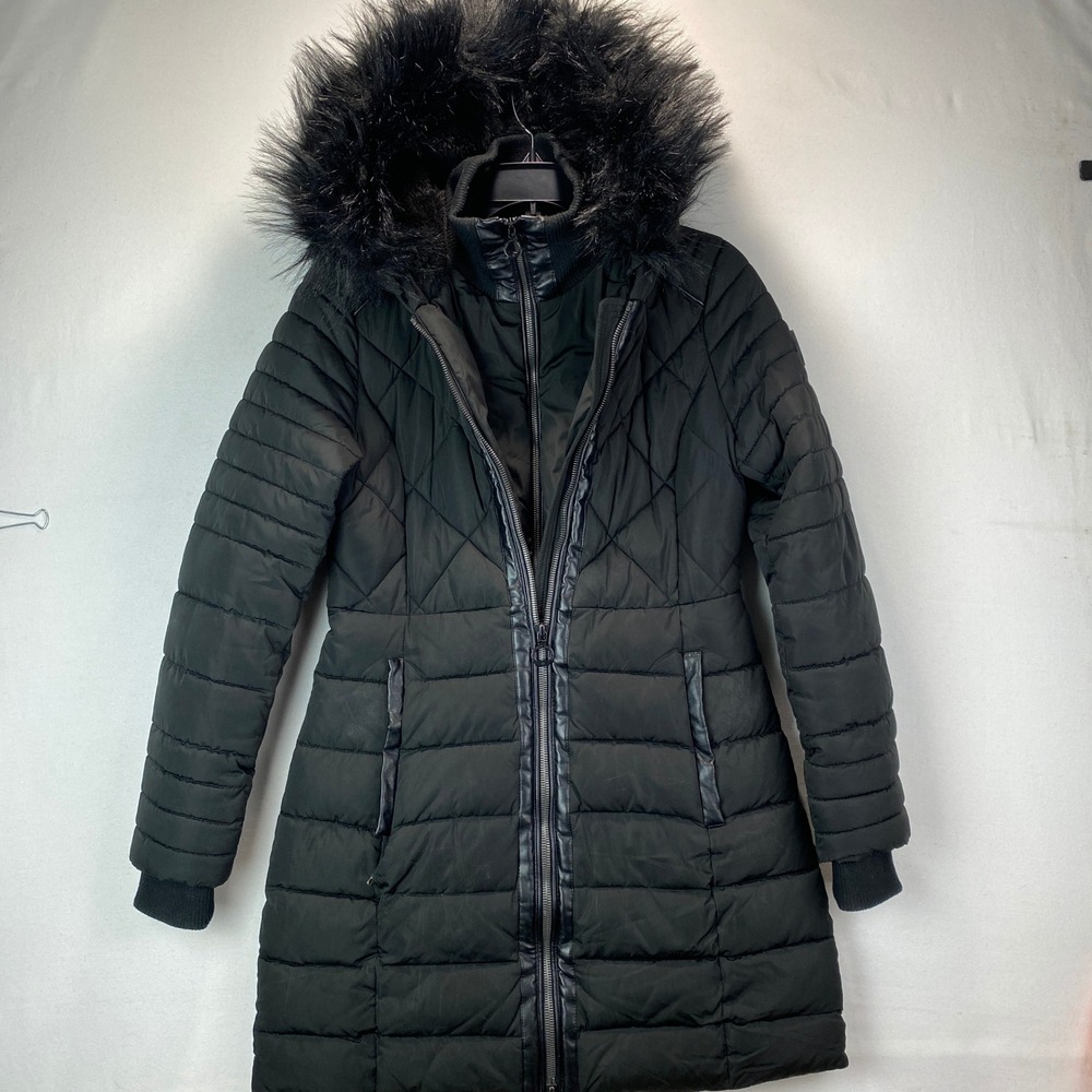 Noize Milia Black Faux Fur Hooded Puffer Parka Jacket Womens Size Small